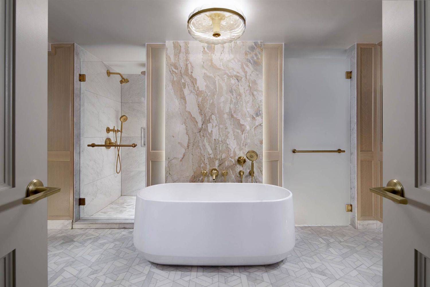 A designed hospitality bath — built as drawn